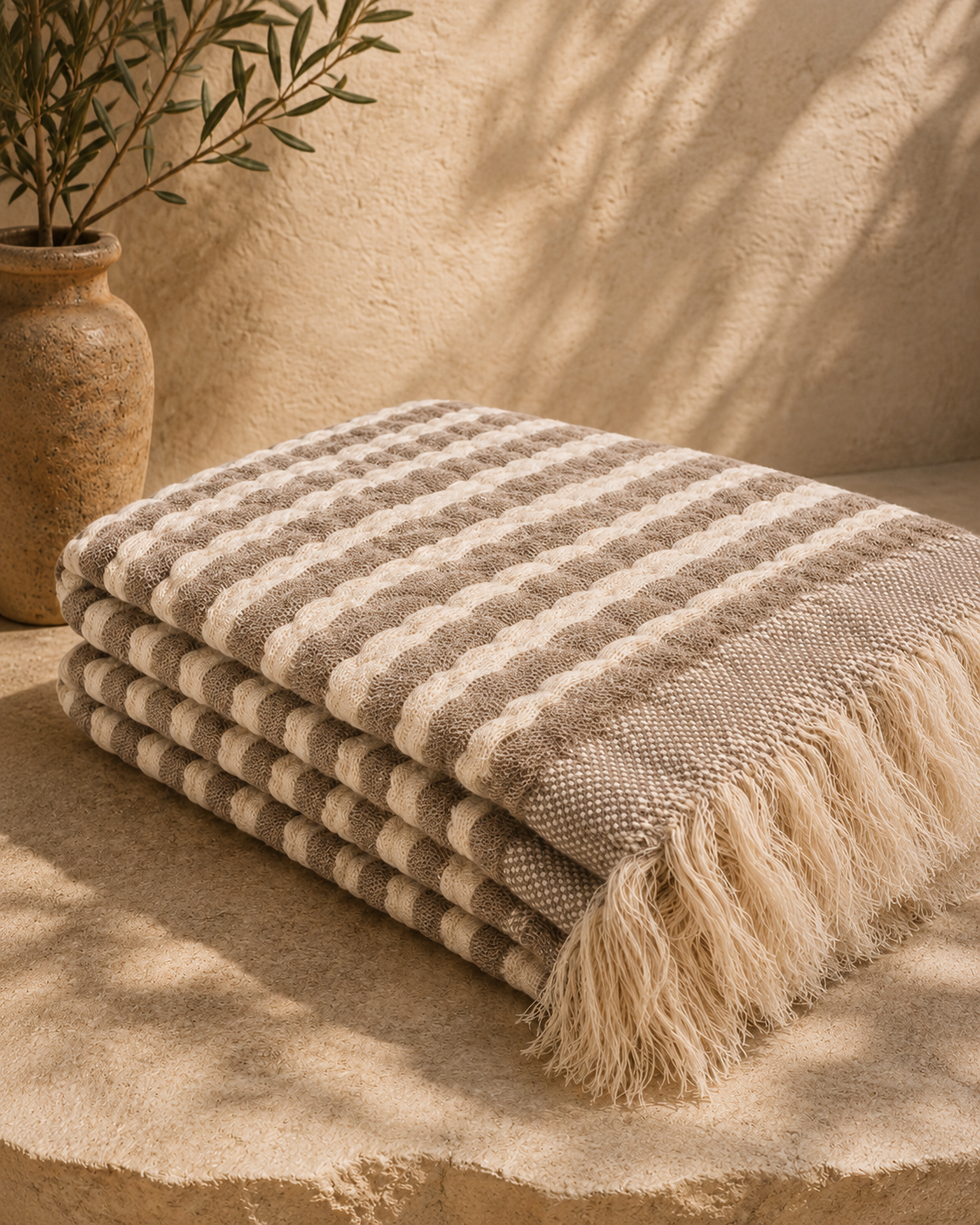 Beige Mocha Stripe Throw Blanket