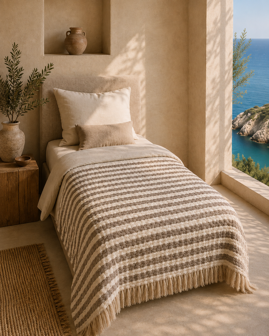 Beige Mocha Stripe Throw Blanket