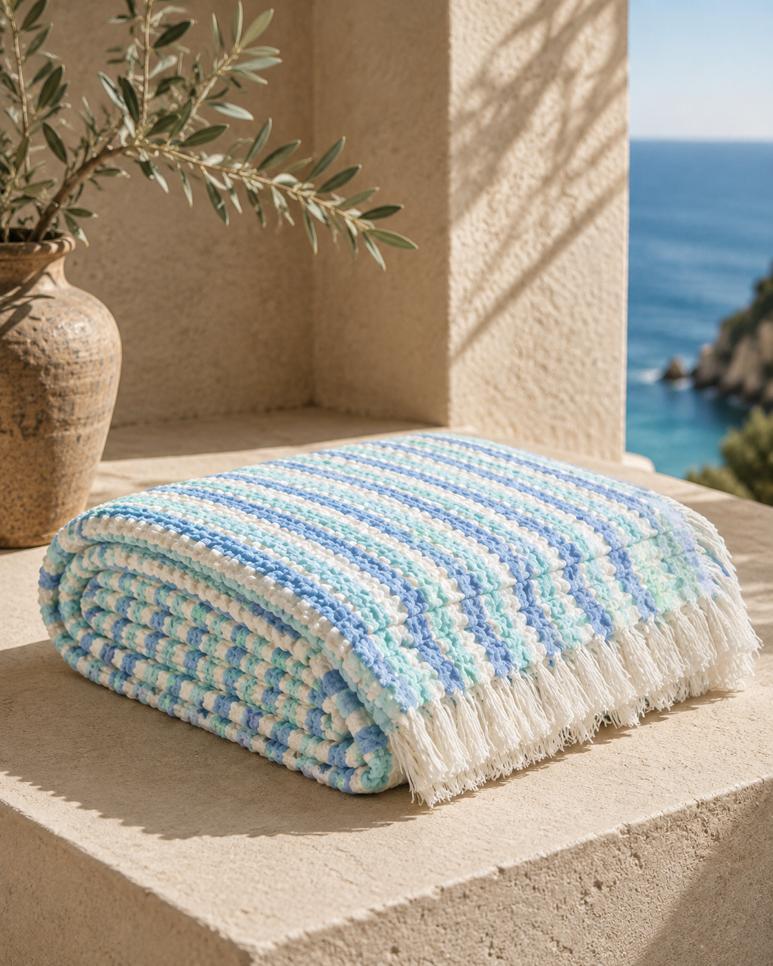 Blue Turquoise Stripe Throw Blanket