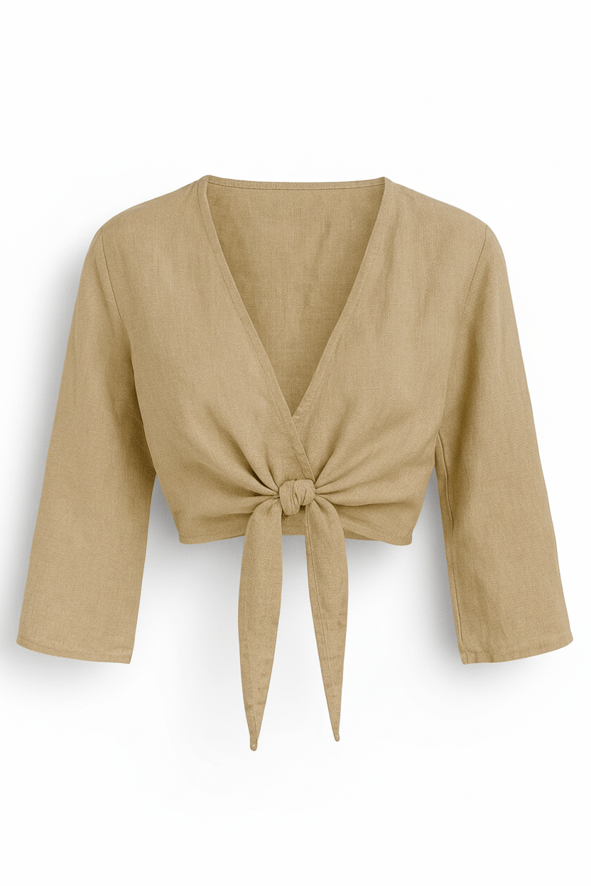 Pure Linen Wrapover Tie Blouse 4394 - Authentic Cotton