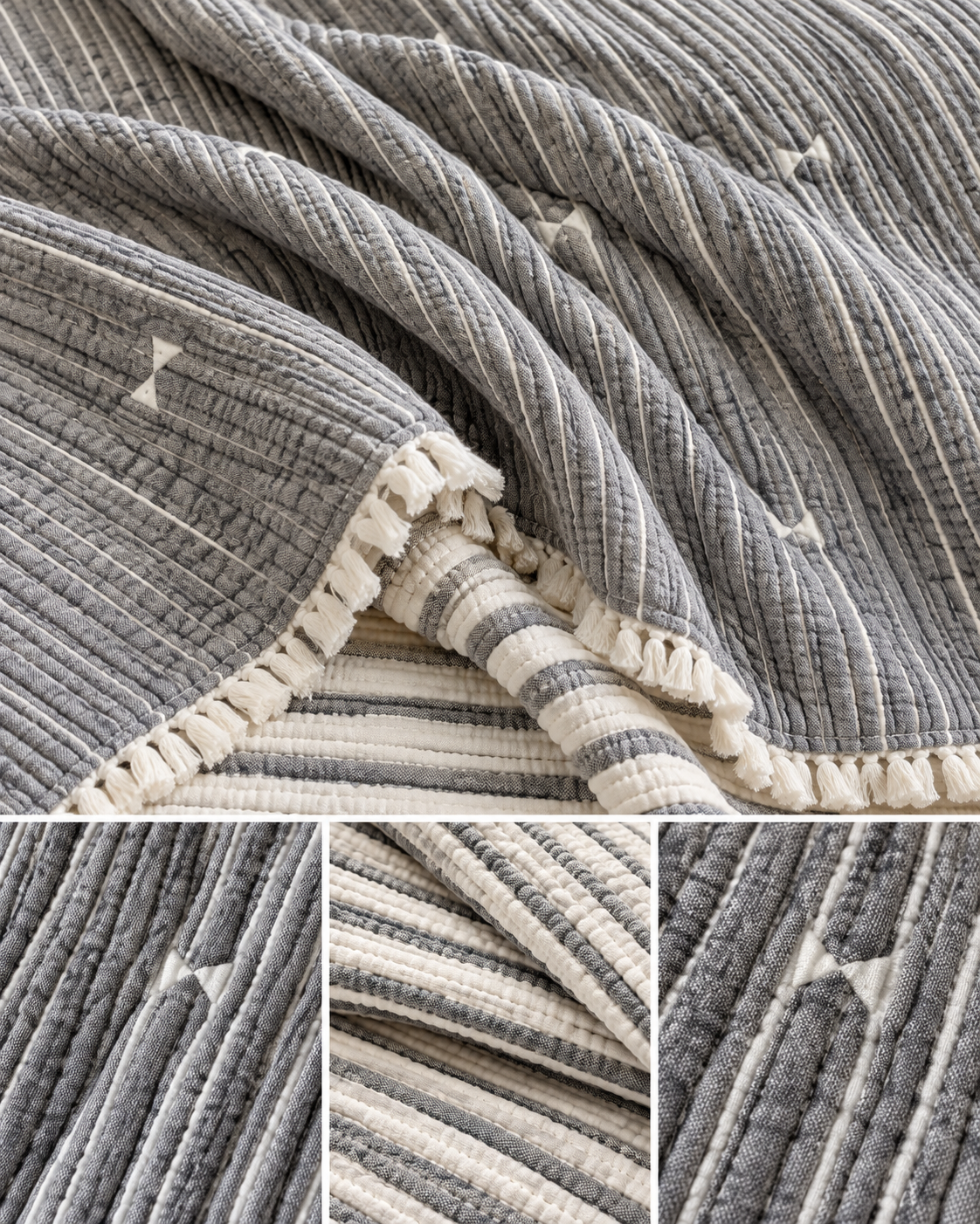 Turkish Cotton Textured Coverlet – Washed Stone