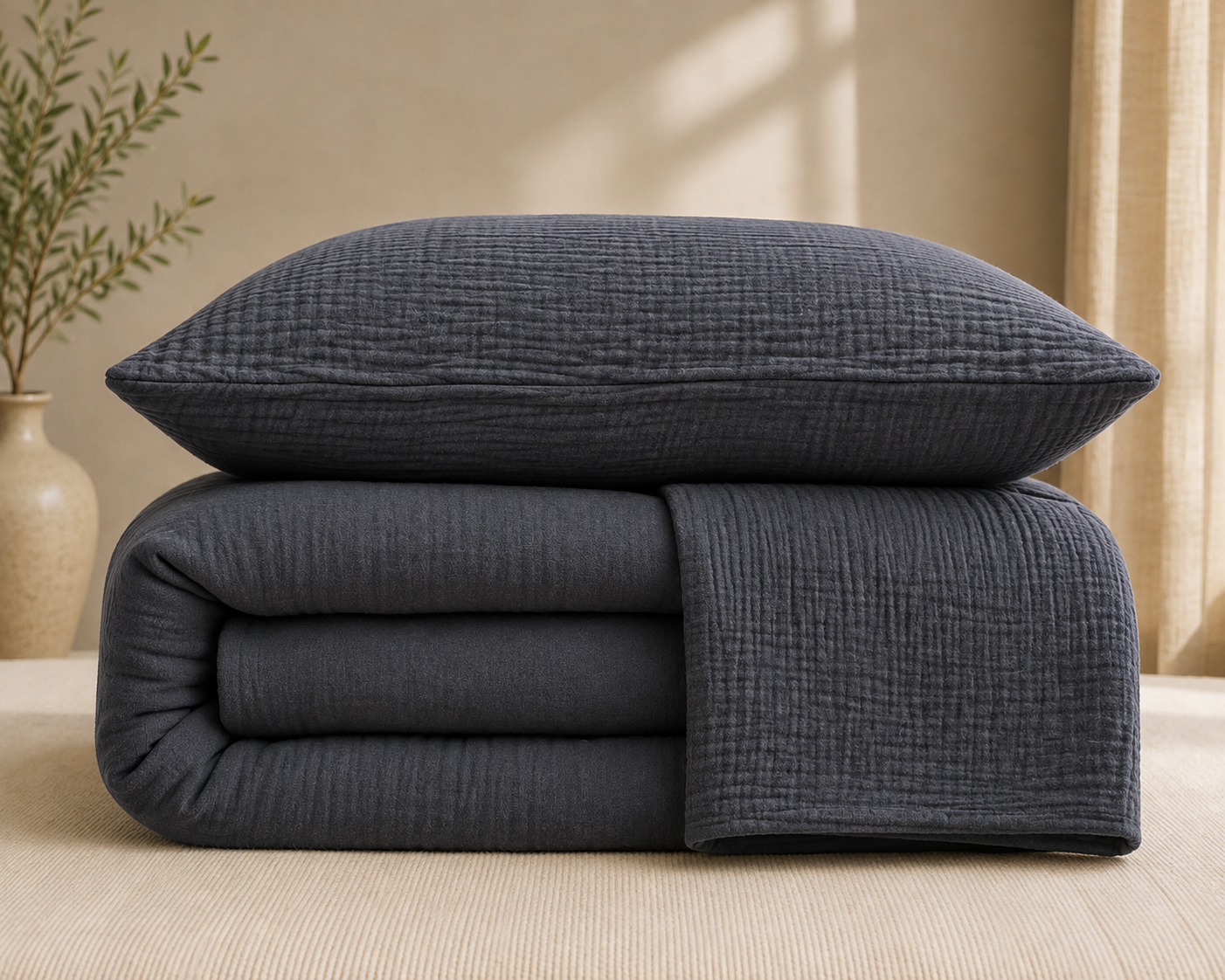 Anthracite Muslin Duvet Set – King