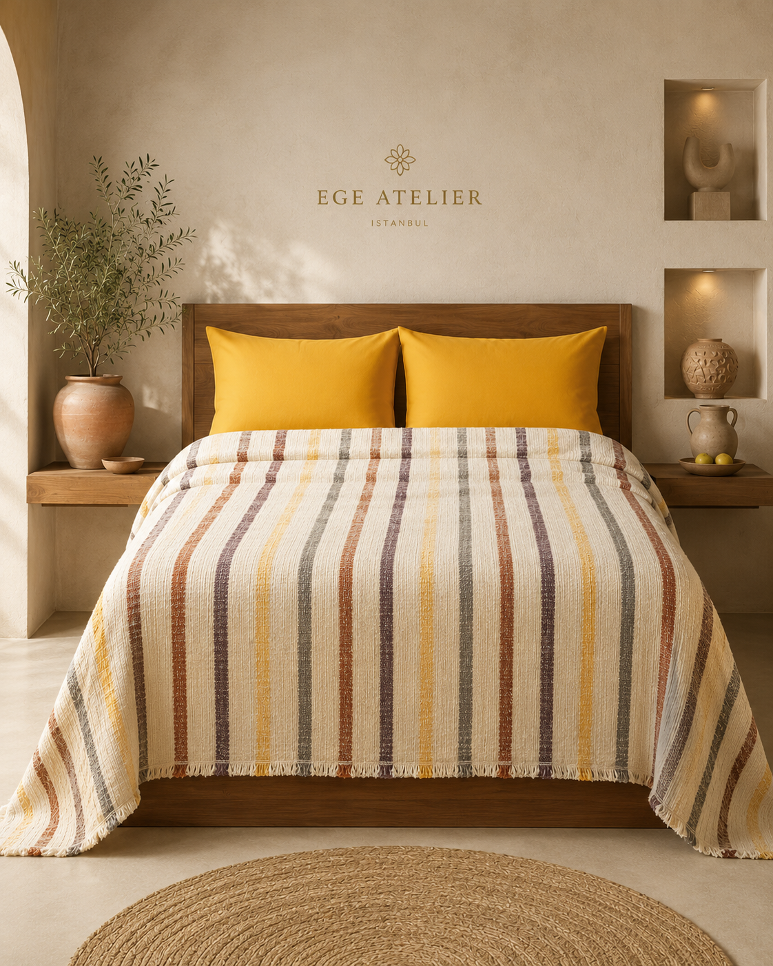 Stripe Organic Cotton Muslin Bed Throw – King
