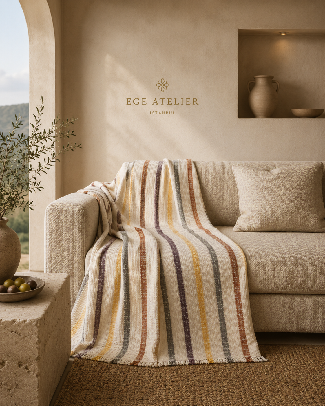 Stripe Organic Cotton Muslin Bed Throw – King