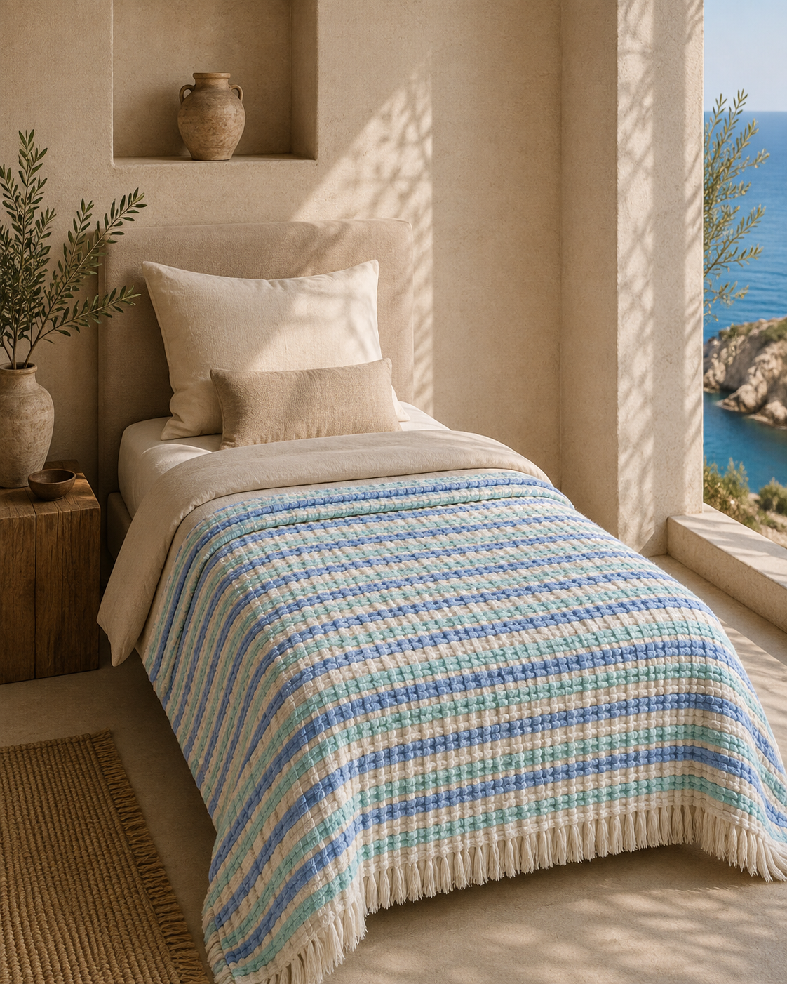 Blue Turquoise Stripe Throw Blanket