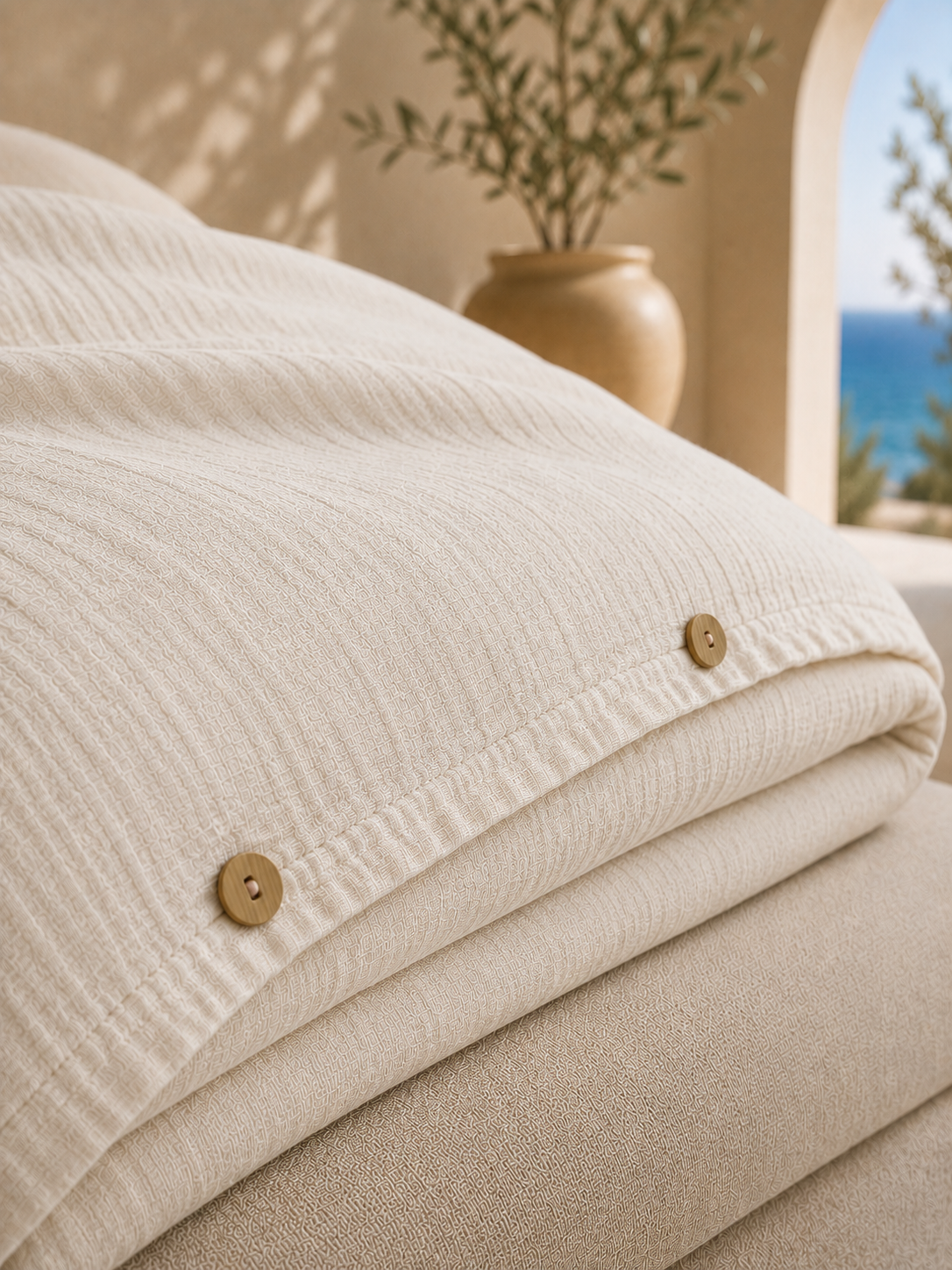 Off White Muslin Duvet Set - Queen