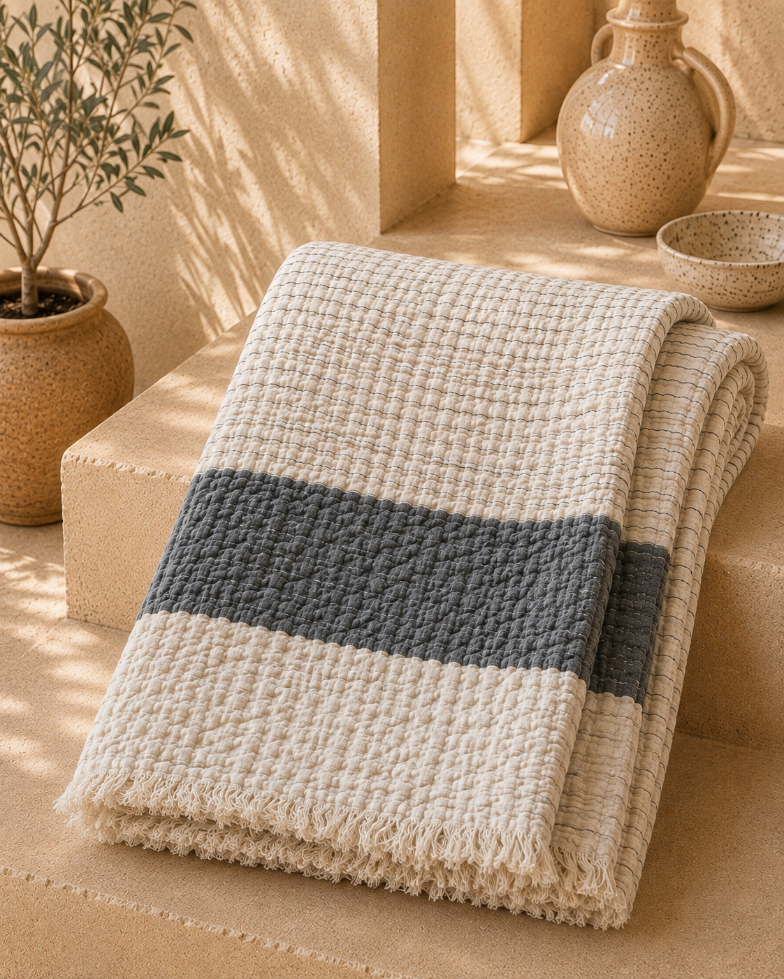 Metal Grey Stripe Throw Blanket