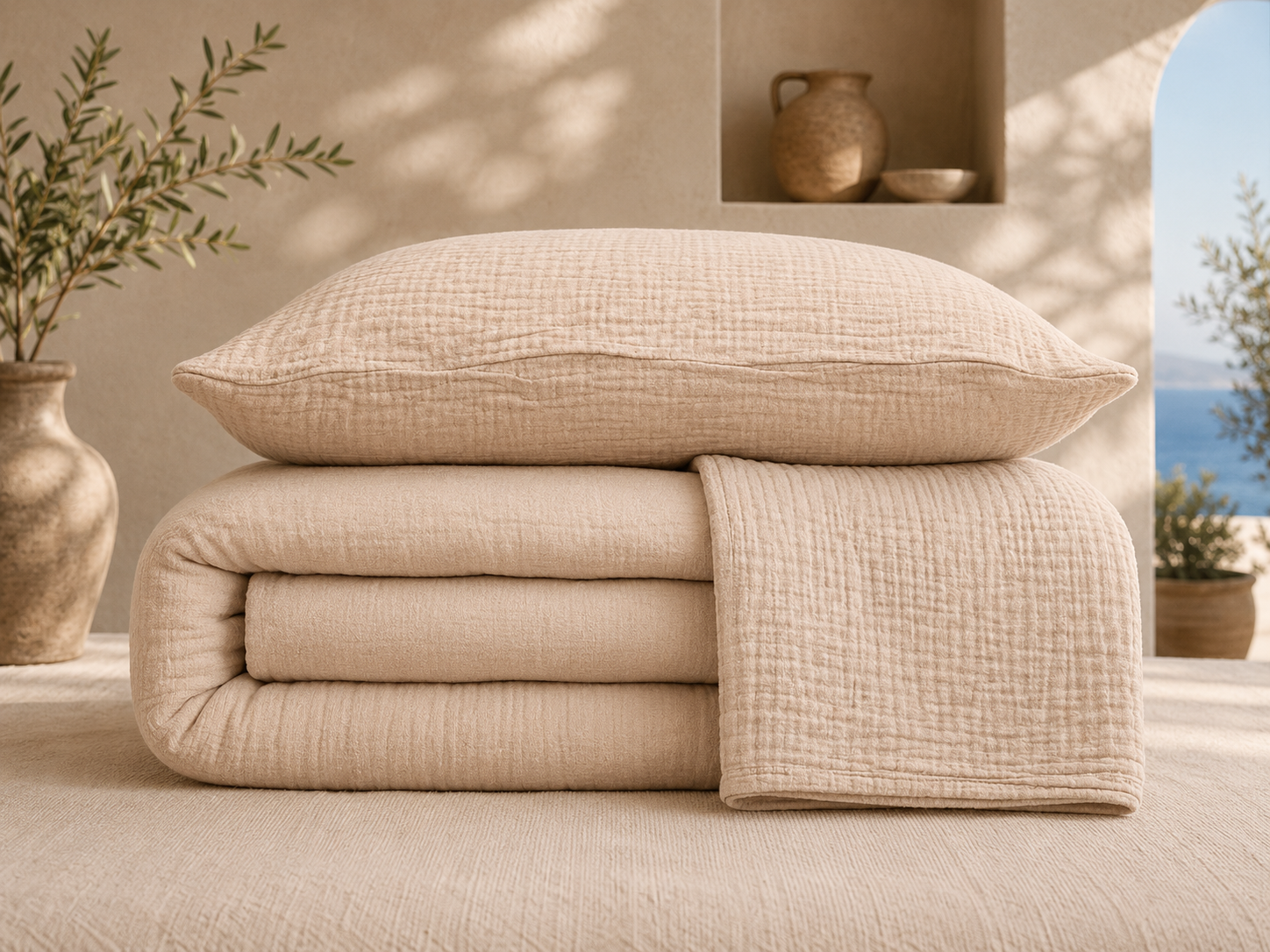 Cream Muslin Duvet Set – King