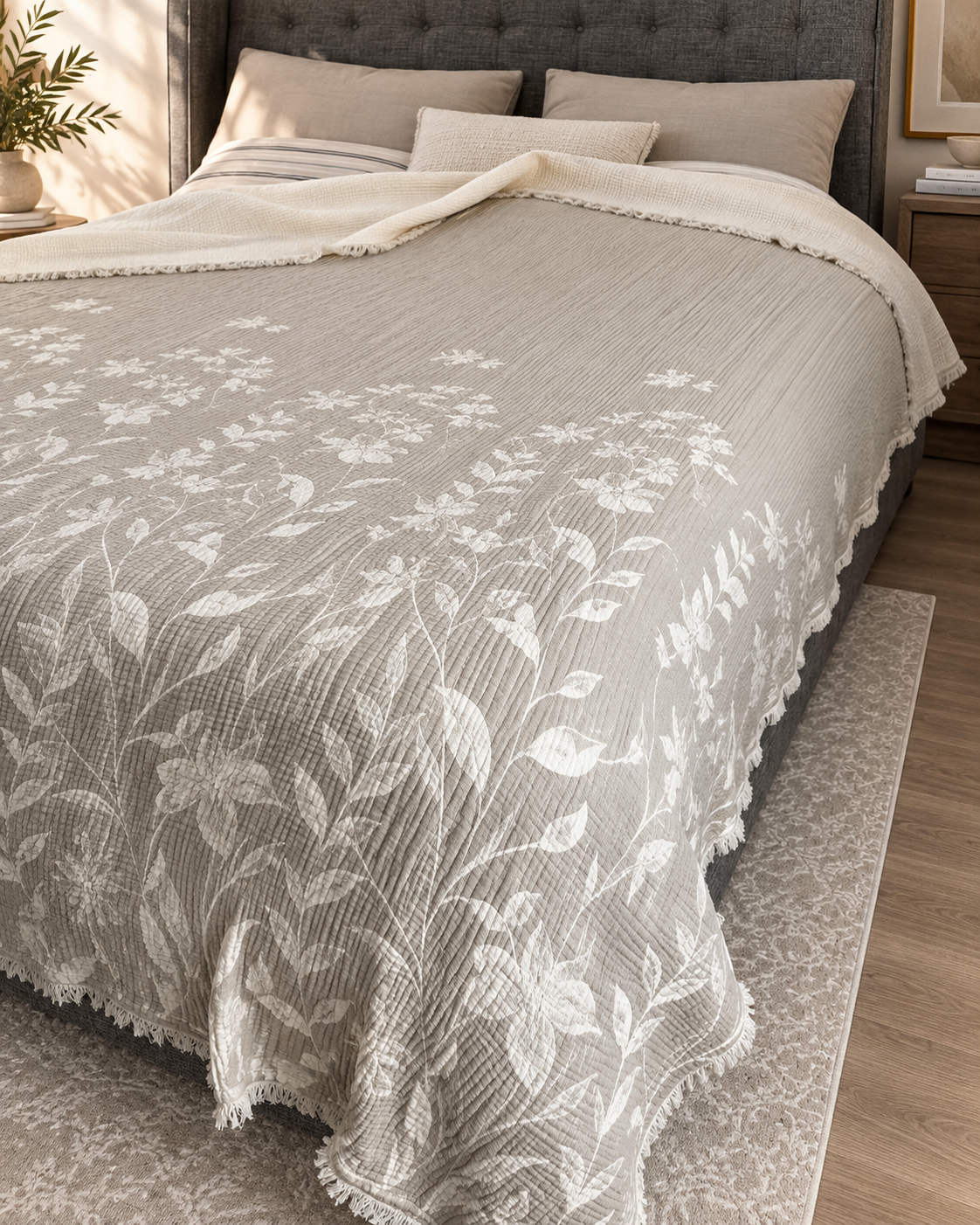 Leaf Branch Turkish Cotton Coverlet