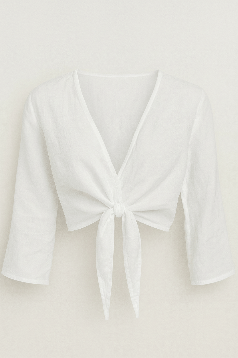 Pure Linen Wrapover Tie Blouse  4394 - Authentic Cotton