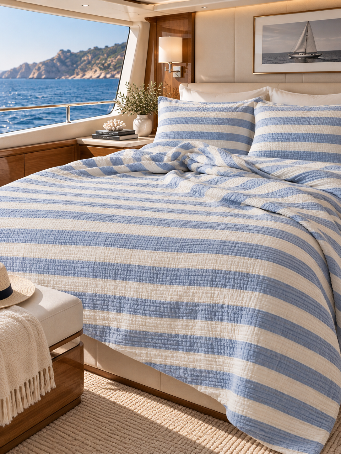 Turkish Cotton Muslin Yacht Duvet Set – Aegean Stripe